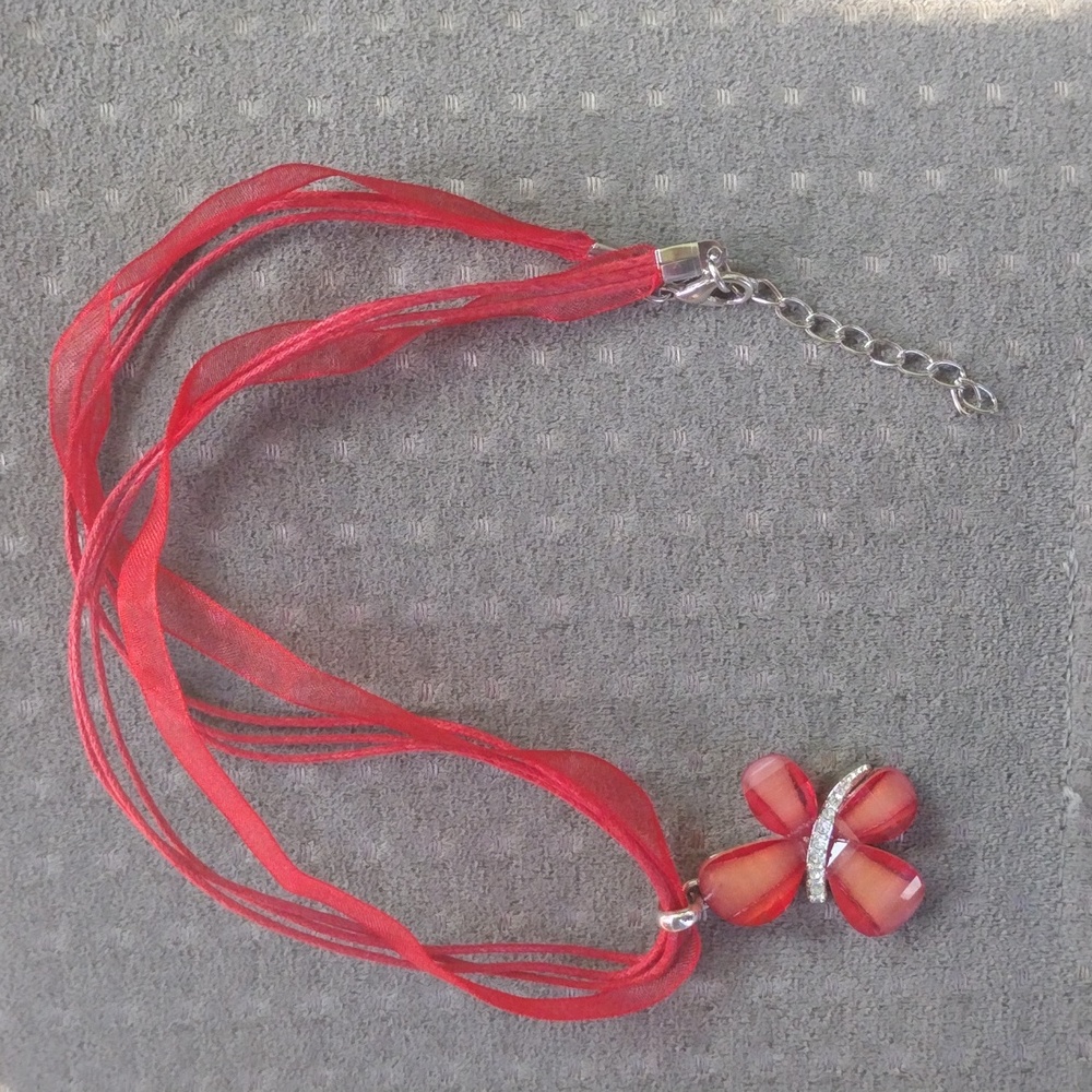 Ribbon Necklace with Butterfly Pendant
